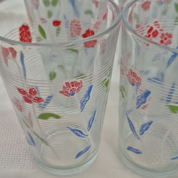 Vintage Floral Glass Tumbler Set - Red, Green, Blue - Picture 16 of 16